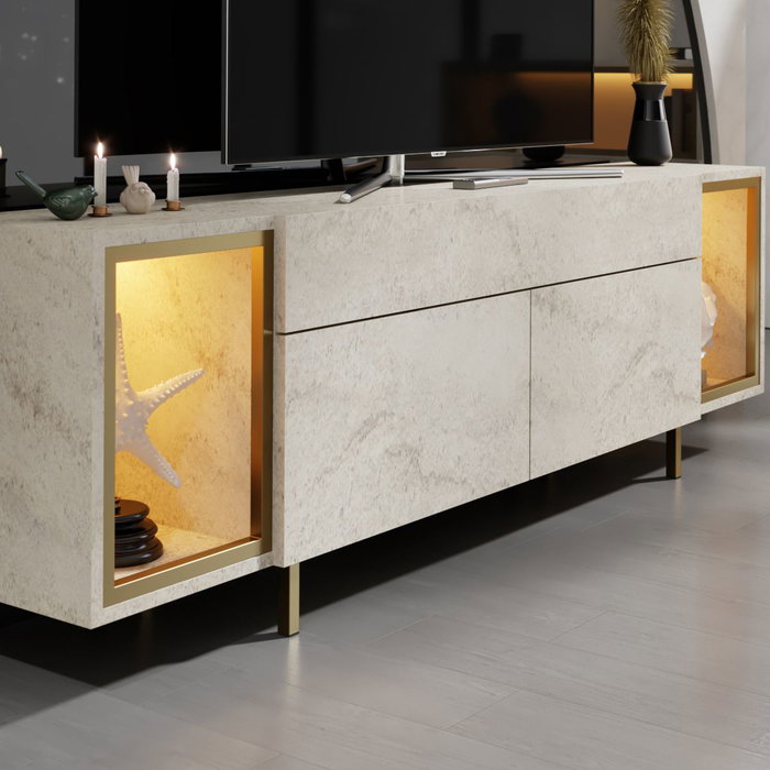 Hanah Home Zenith - Soporte para TV Travertino y Oro Hanah Home Zenith - Soporte para TV Travertino y Oro